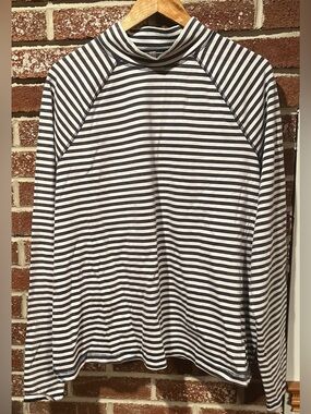 FP Movement by Free People Black and White Striped Mock Neck Top